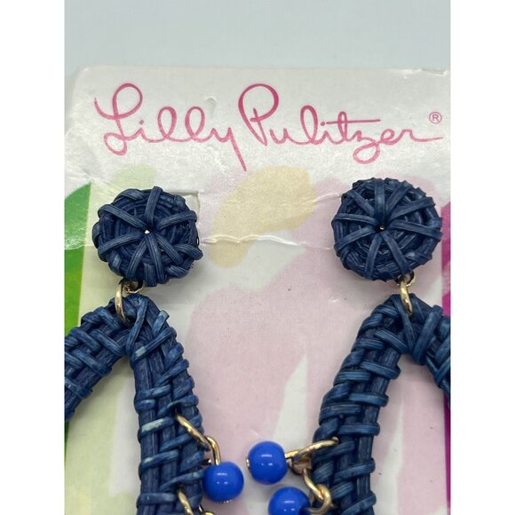 Lilly Pulitzer Alba Blue Raffia Drop Dangle Earrings Bead Accents Baubles NEW - Picture 3 of 4